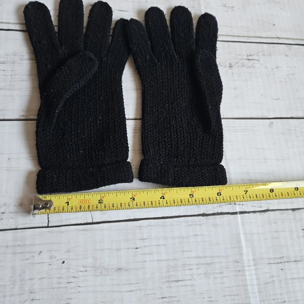 Vintage Black‎ Knit Gloves Beaded Embellishments